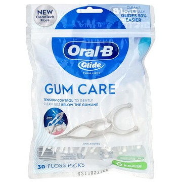 Oral-B, 滑動，牙齦護理，牙線棒，原味，30 支牙線棒