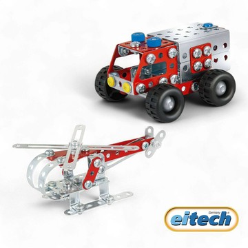 德國eitech 益智鋼鐵玩具-迷你消防車/直升機2合1套組DIY積木 鋼鐵積木 車車玩具 益智玩具 玩具 steam