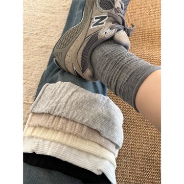 襪子女灰色無骨網眼鏤空純棉襪子