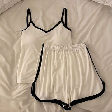 Xuan♥睡衣女涼感冰絲夏季吊帶背心帶胸墊薄款套裝傢居服