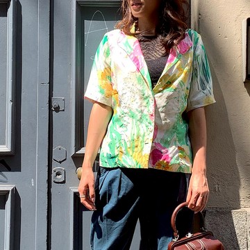 80年代 歐洲古著 義大利製絲質水彩印花短袖外套