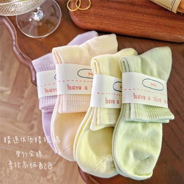 "夏夜 晚風 "襪子女中短筒全棉運動中筒襪純色春秋款學院風