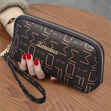 2025新款印花手拿包女士時尚潮流手包手腕包長款拉鏈錢包手機包
