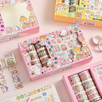 手帳膠帶貼紙禮盒套裝網紅卡通人物和紙膠帶可愛彩色印花初學者di