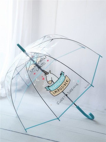 沛欣雨傘女士 新款糖果色卡通獨角獸半自動長柄傘拱形傘PVC透明傘