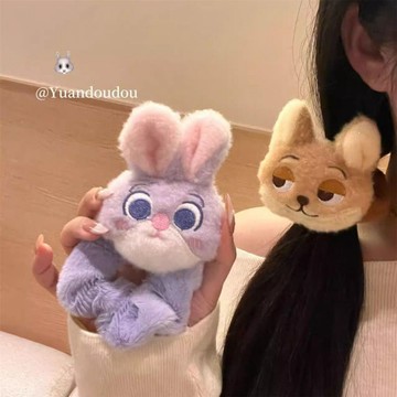 臺灣出貨🤩瘋狂動物城朱迪尼克毛絨髮圈頭繩少女2025同款秋冬皮筋大腸圈髮飾