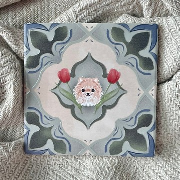 博美 花磚 杯墊 |  陶瓷 立體花紋