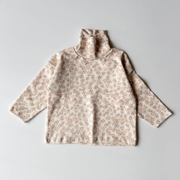 韓國 THE NAVi - 復古花印中領長袖上衣-米