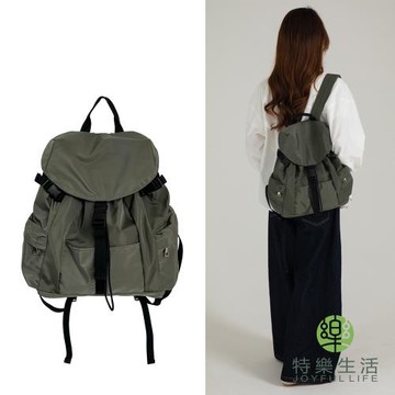 【JOYFUL LIFE 特樂生活 】純色尼龍翻蓋束口後背包