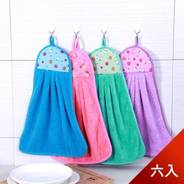 荷生活 碎花加厚款強力吸水珊瑚絨掛式擦手巾 顏色隨機6入