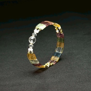 彩色碧璽手排手環｜電氣石 綴白蛋白石 人緣桃花 能量滋補 天然晶石手排 16cm圍 S25AT27-302