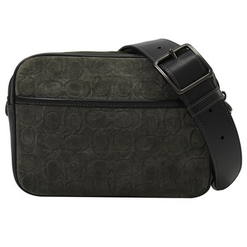 COACH Flight Bag 經典C LOGO壓花絨布斜背相機包(墨綠)