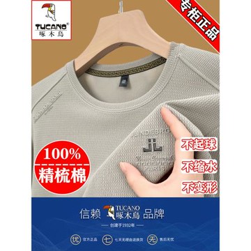 啄木鳥男士長袖t恤春秋季圓領衛衣男2025新款純棉上衣寬松打底衫T