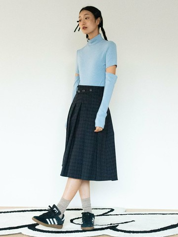 Check Midi Wrap Skirt_Navy