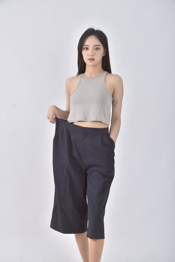 (L) opaque clip高腰質感藍色長褲