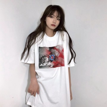 oversize白色短袖t恤女夏季寬松ins潮牌hiphop街頭原宿風半袖上衣