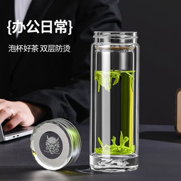 商務十二生肖高檔水晶雙層玻璃杯水杯車載隔熱男士耐高溫加厚茶杯