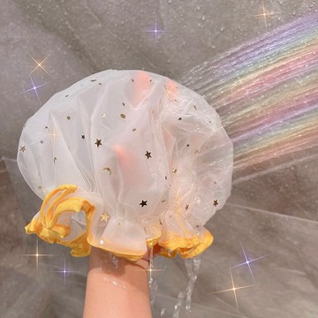 網紗星星雙層防水浴帽學生沐浴帽廚房防油煙帽洗澡頭套