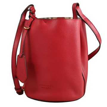 BURBERRY 4057153 Haymarket戰馬格紋拼色水桶包.莓紅