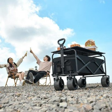 包郵金屬加粗戶外露營車營地車野營手推野餐拉車擺攤便攜式小推車