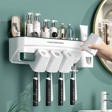 牙刷牙杯置物架免打孔擠牙膏神器電動牙刷置物架壁掛式漱口杯架子