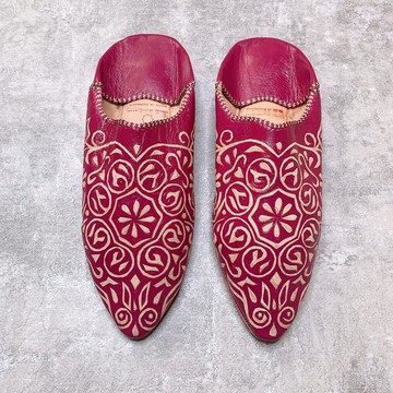 摩洛哥 balgha 皮雕手工鞋 桃 踩腳鞋 室內鞋