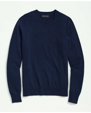 Brooks Brothers Men's 3-Ply Cashmere Crewneck Saddle Shoulder Sweater | British Blue | Size XL