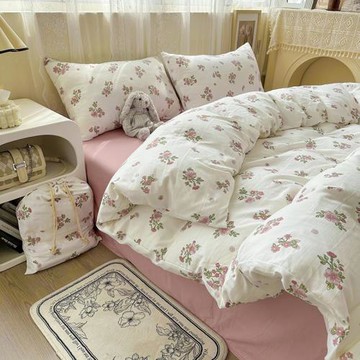 夏天ins水洗棉床上四件套1.5米1.8被套床笠單人宿舍三件套少女心4