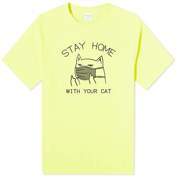 STAY HOME WITH YOUR CAT 中性短袖T恤 螢光綠 跟你的貓咪待在家