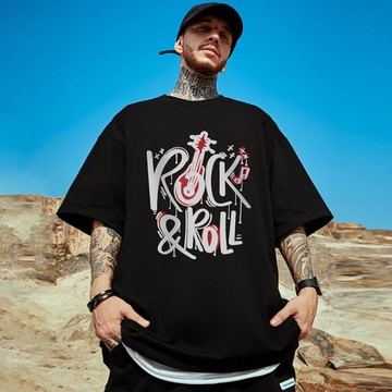 夏季美式嘻哈字母純棉短袖T恤男街頭胖子潮流寬松黑色大碼半袖潮