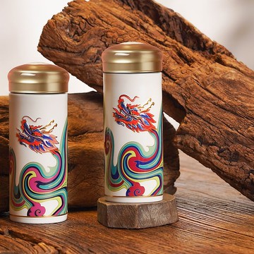彩雲龍隨身杯 / 大 / 雙層 / 彩繪中國紅描金 330ml