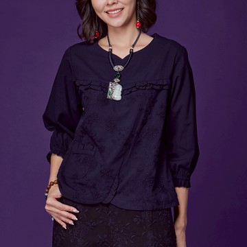 古典美 刺繡荷葉上衣【58017】棉麻/亞麻/中國風/漢服/茶禪服