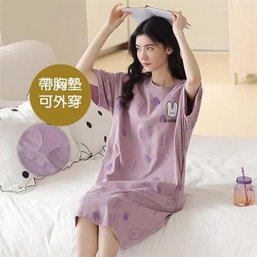 【韓國K.W.】韓國空運街頭俏皮莫代爾洋裝(居家服/家居服/睡衣/睡裙/涼感睡衣)紫色兔子