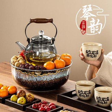 高端圍爐煮茶電爐烤火爐套裝2025新款家用電陶爐煮茶壺煮茶爐套裝
