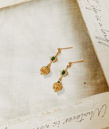 高質感手工~祖母綠復古耳環