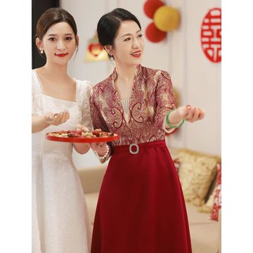 高端晚禮服媽媽刺繡婚宴裝