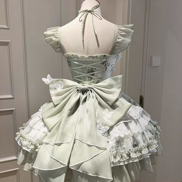 【限時下殺】花期之約白綠蝴蝶夏日感超仙禮服小清新公主少女生日短裙Lolitacixu