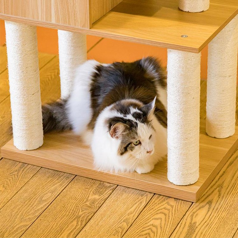 キャットタワー 木製 据え置き ハウス付き 爪とぎ 猫 タワー 猫