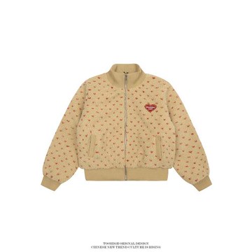 TOOHIGH 美式仿羊羔毛小碎花短款棉服女冬季保暖加厚立領寬松外套