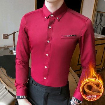 帝創者長袖修身款加絨韓版襯衣