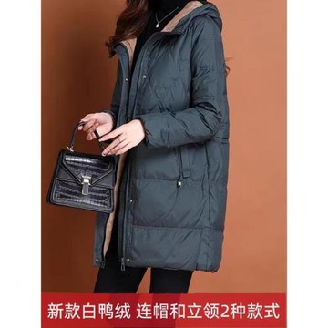 羽絨服女2025秋冬季中長款寬松大碼裝白鴨絨加厚媽媽中年外套