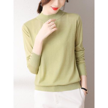 2024新款羊毛衫女純色秋冬套頭半高圓領百搭針織衫打底國貨毛衣女