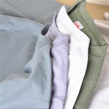 日系小清新純棉重磅圓領短袖t恤男女全棉不透純白體恤大碼打底衫