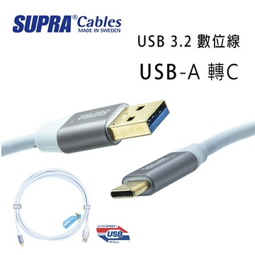 【澄名影音展場】瑞典 supra 線材 超高速3.2 USB-A 轉 USB-C 數位線/冰藍色/公司貨