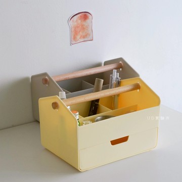 UDlab｜[原木手柄] 桌上收納盒 抽屜收納盒 加厚PS塑膠 文具收納 桌面收納 收納抽屜 木柄抽屜 AD02-016