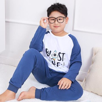 胖童裝男童秋衣秋褲春秋款純棉男大童家居服男童內衣套裝加肥加大