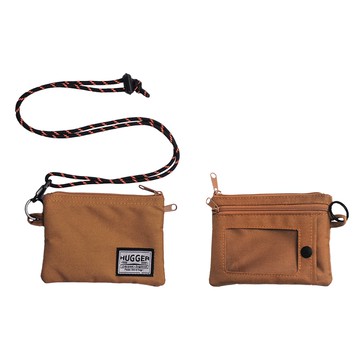 【HUGGER】卡片零錢包 摩卡(大開口分層拉鏈萬用收納掛繩皮夾)