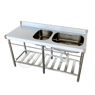 【Abis】客製商品-加牆款左右兩用304不鏽鋼平台洗衣槽144公分/4.8尺左小右大