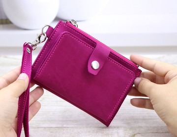 口袋女士小皮夾/腕帶/簡約個人化皮革皮夾