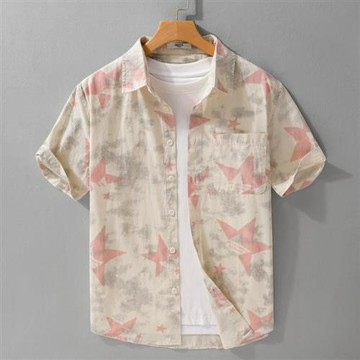 【巴黎精品】現貨+預購 男襯衫短袖上衣男日系寬鬆休閒襯衫男裝-夏日潮流星星印花簡約男上衣3色a1kq13